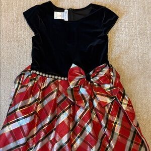 Bonnie Jean Black Velvet Dress with Red Accents